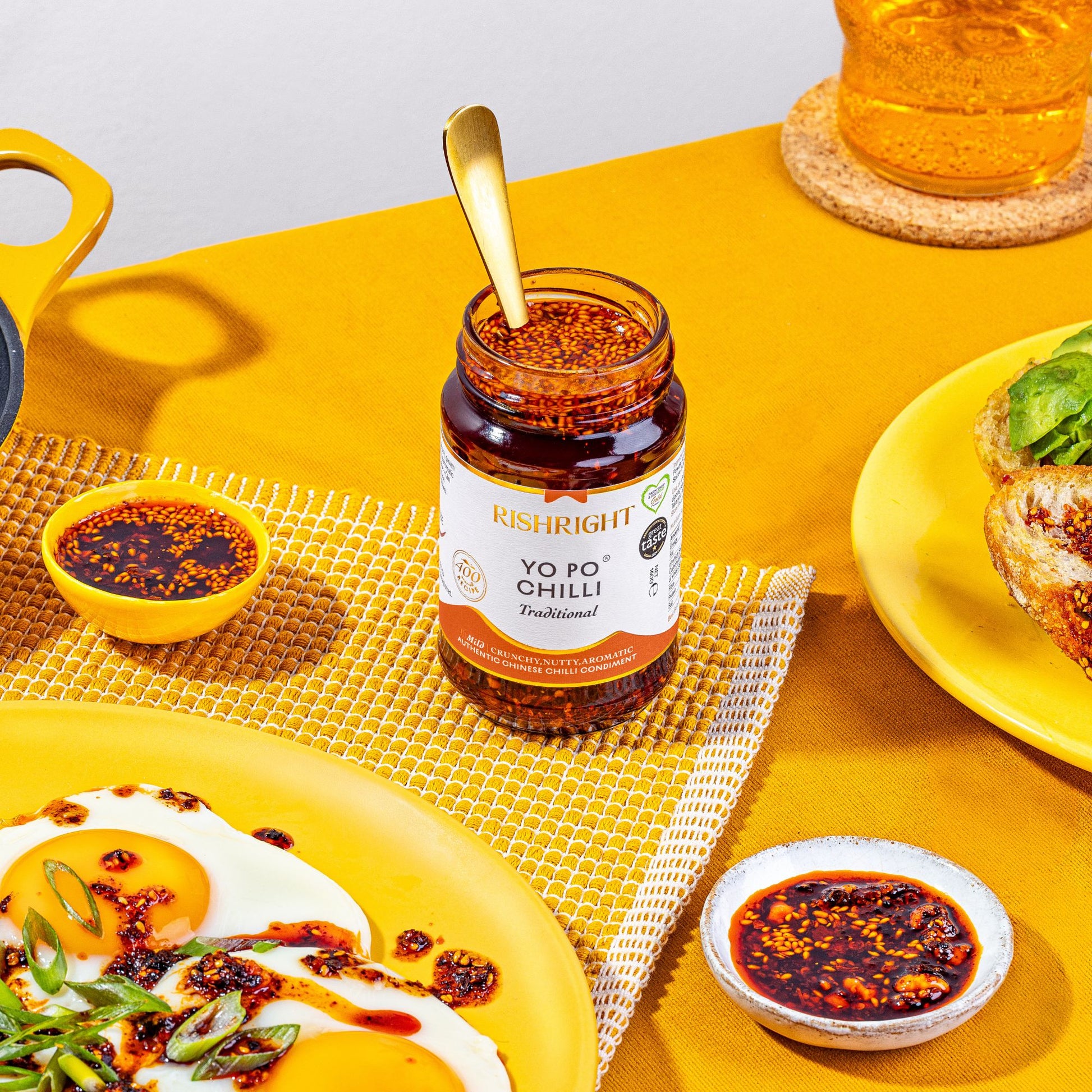 Scrambled eggs drizzled with RishRight Yo Po Chilli, Authentic Chinese chilli